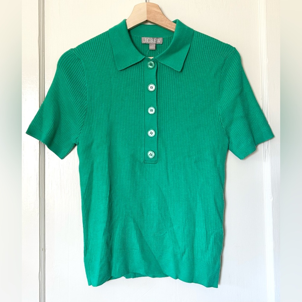 NWT J. Crew‎ Short Sleeve Polo Shirt Lyocell Blend Vibrant Green L